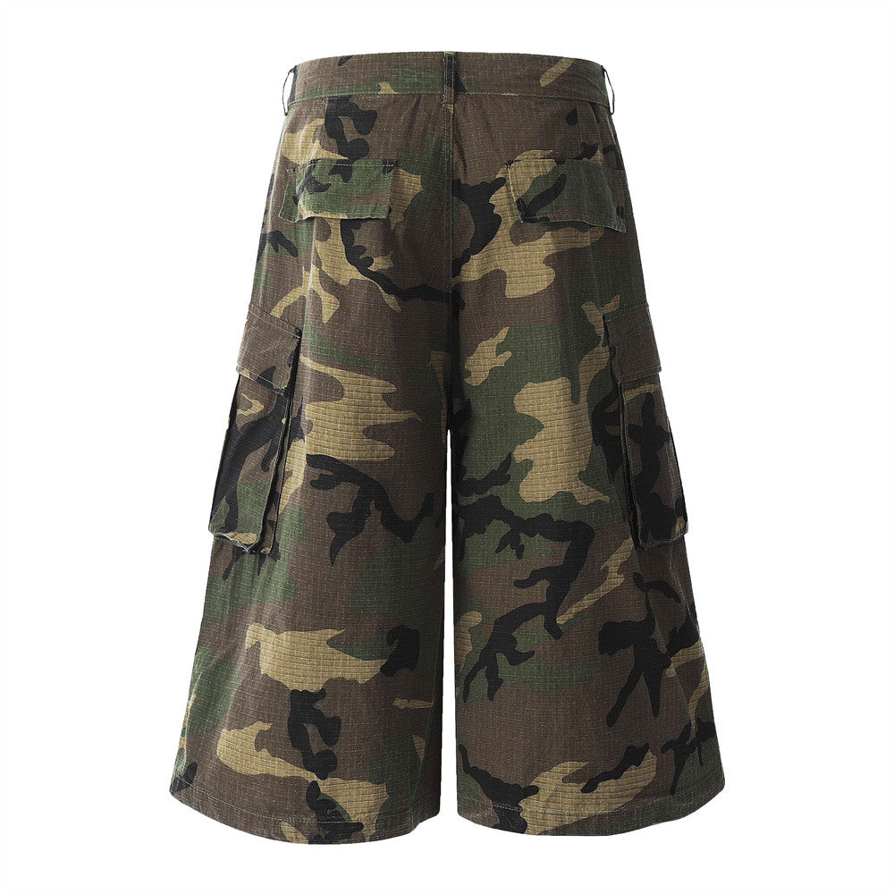 Loose Wide-Leg Camouflage Shorts
