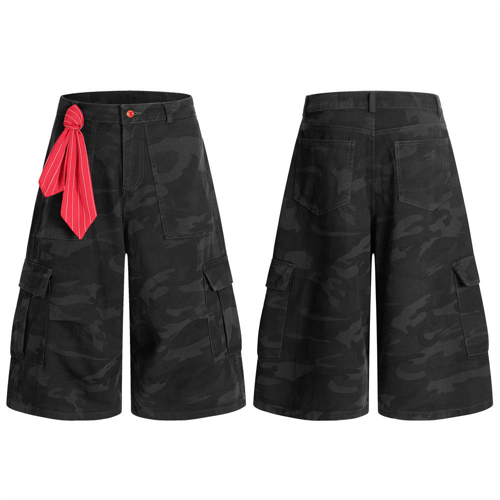 Camouflage Denim Seven-Quarter Shorts Loose Wide-Leg