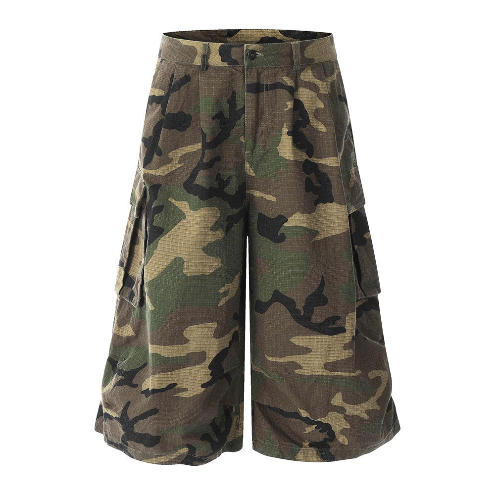 Loose Wide-Leg Camouflage Shorts