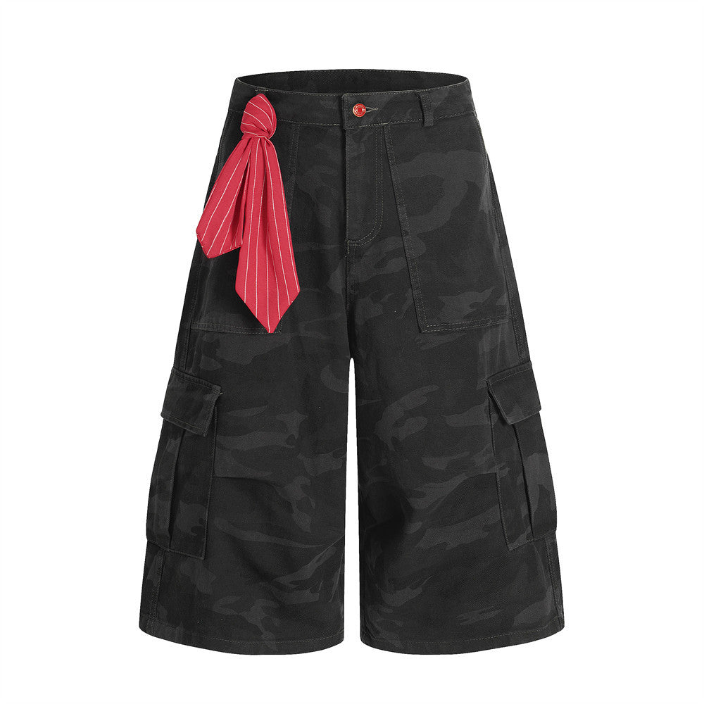 Camouflage Denim Seven-Quarter Shorts Loose Wide-Leg